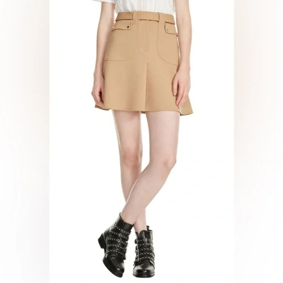 MAJE Tie Waist A-line Skirt In Camel Size 2 - Picture 2 of 6